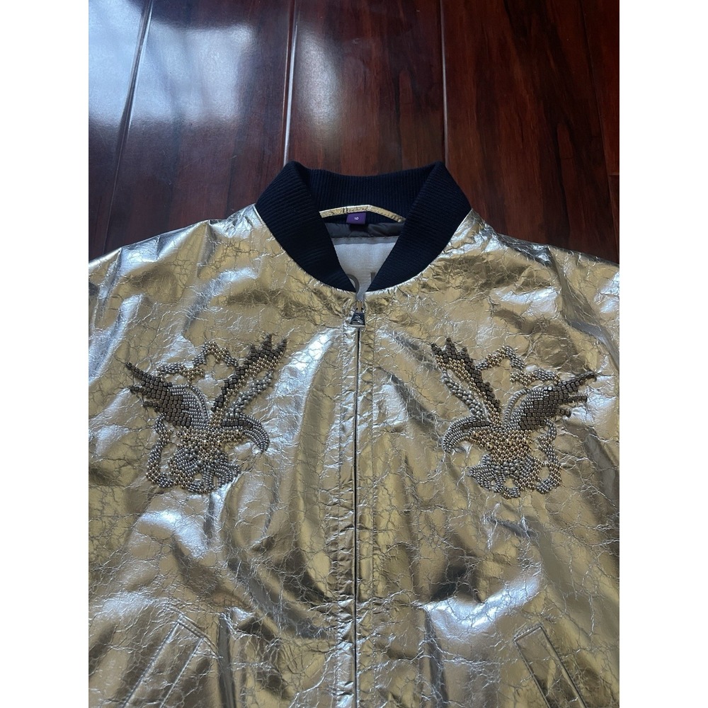 Ralph Lauren Collection Juliet Beaded Lamb Leather Bomber Jacket Silver Size 10 - Picture 3 of 16